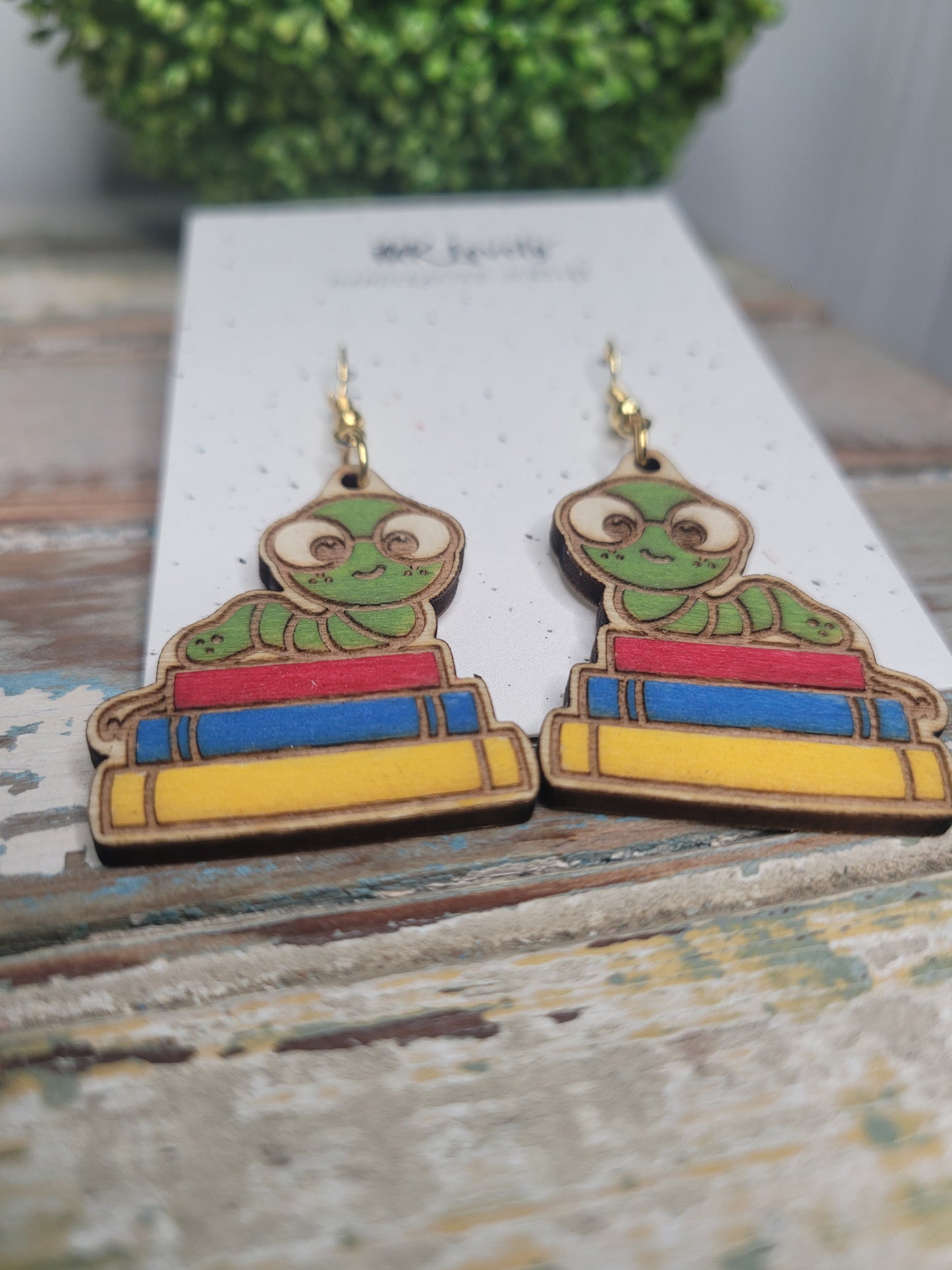 Wooden Bookworm Dangles