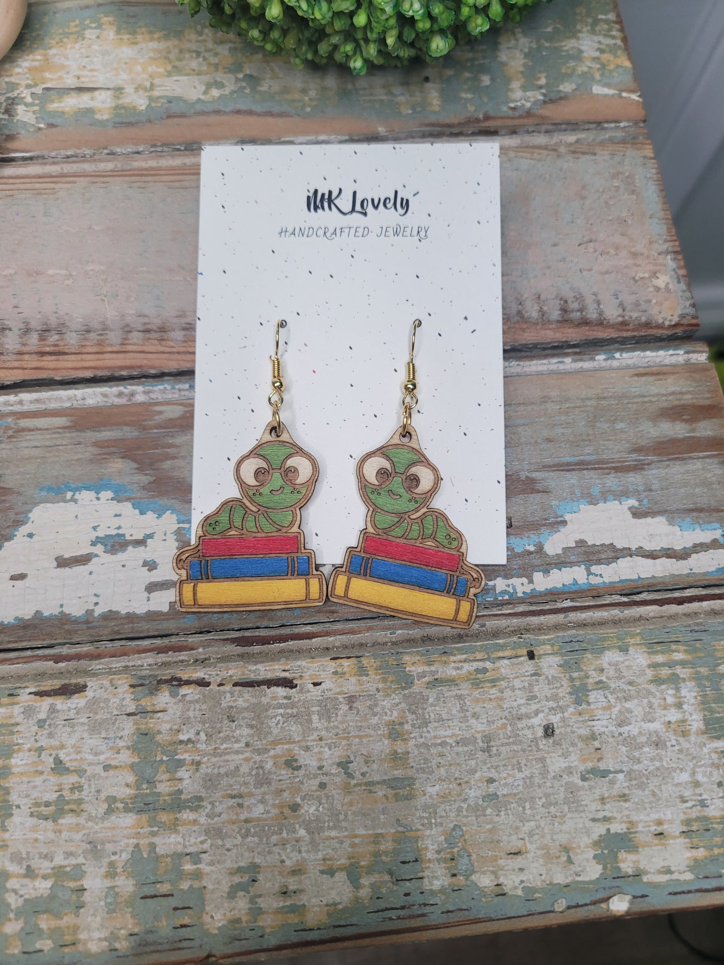 Wooden Bookworm Dangles