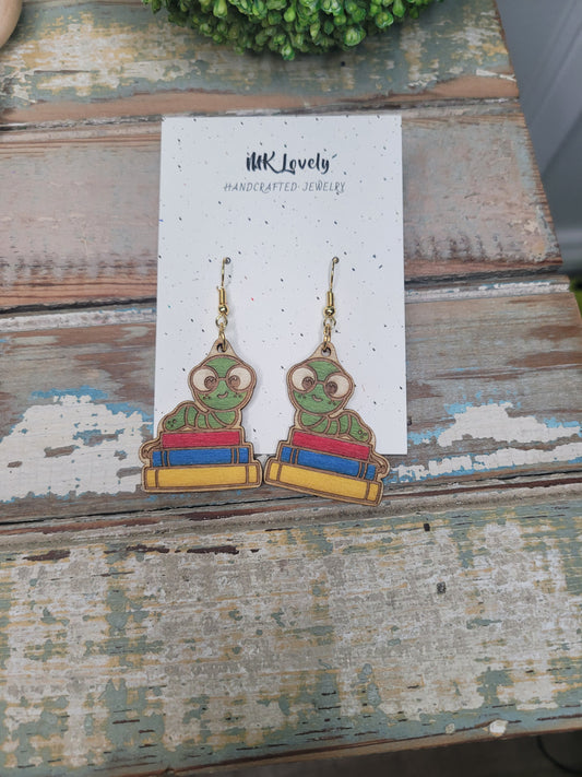Wooden Bookworm Dangles
