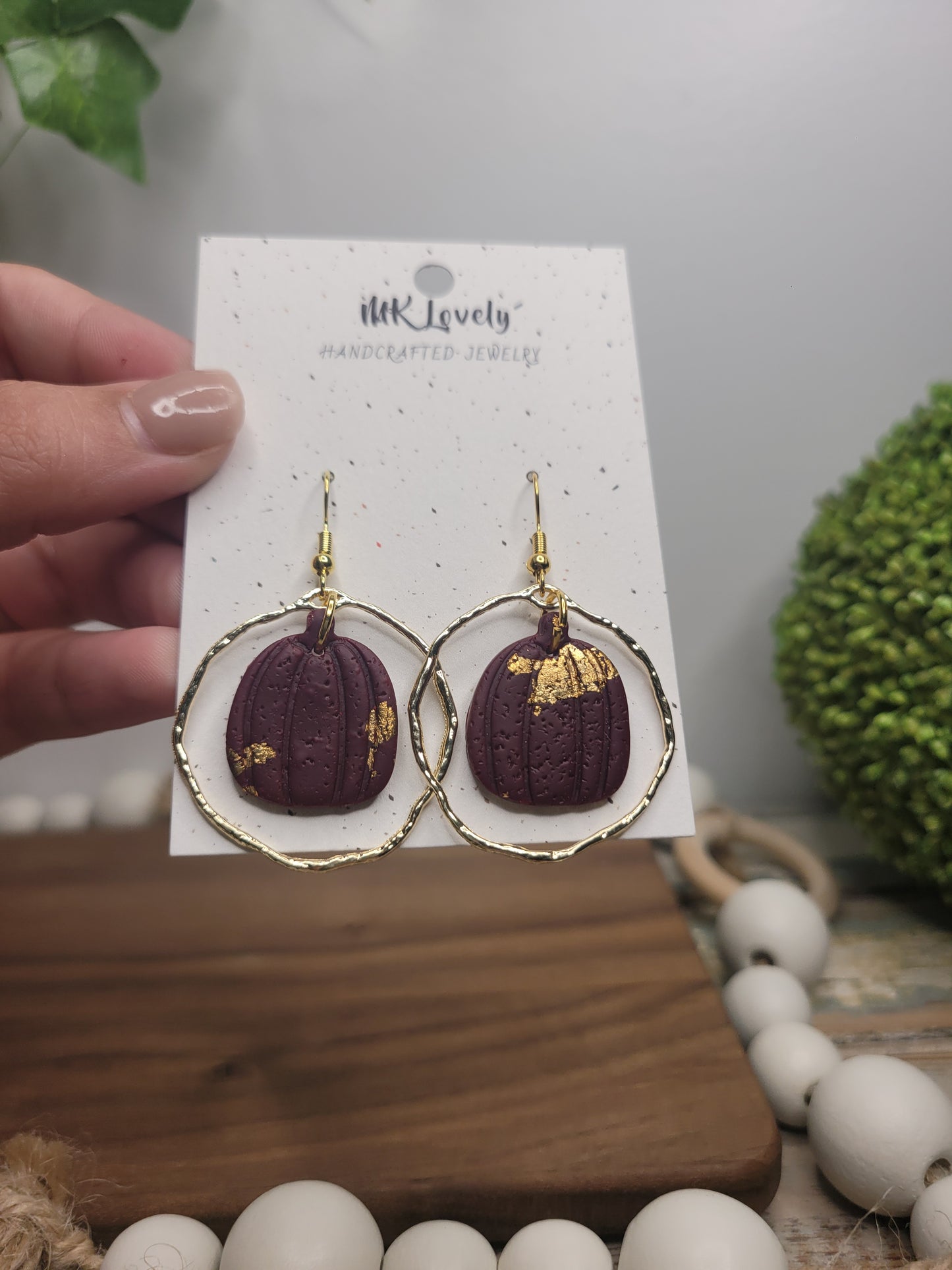 Gold Foiled Pumpkin Dangles