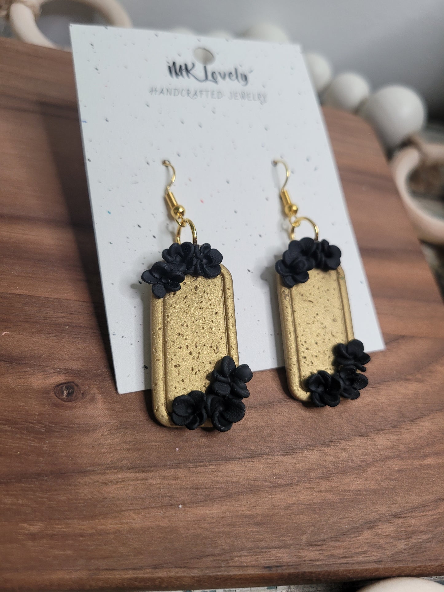 Black Floral Framed Earrings