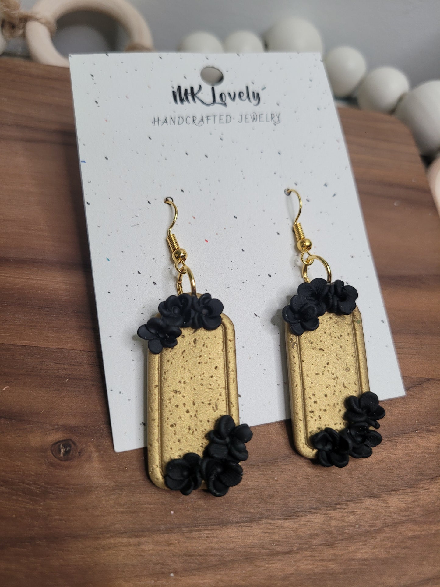 Black Floral Framed Earrings