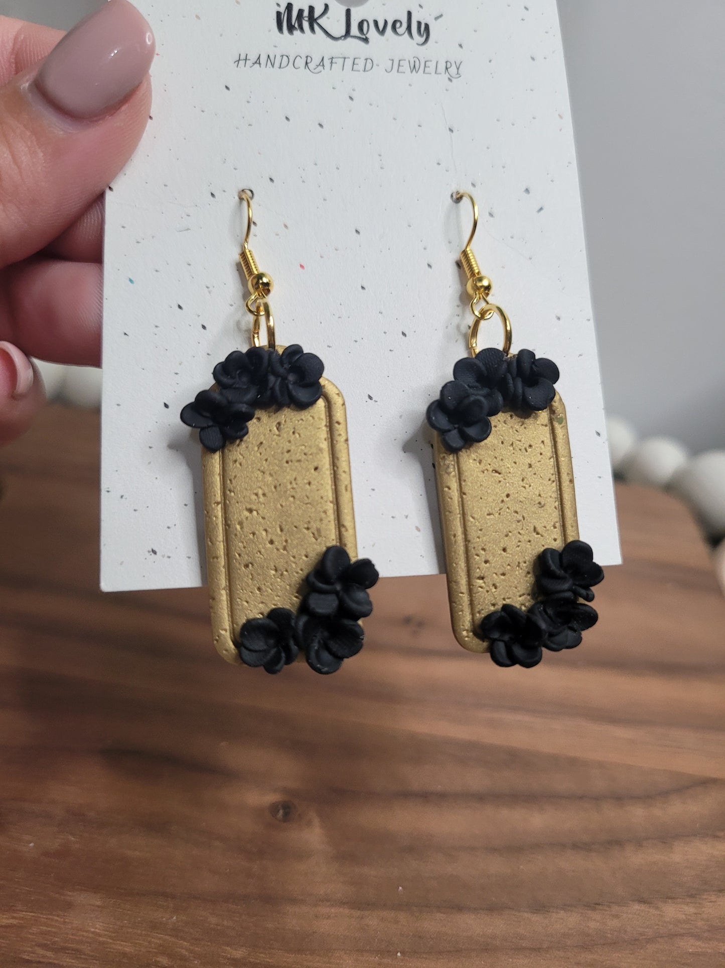 Black Floral Framed Earrings