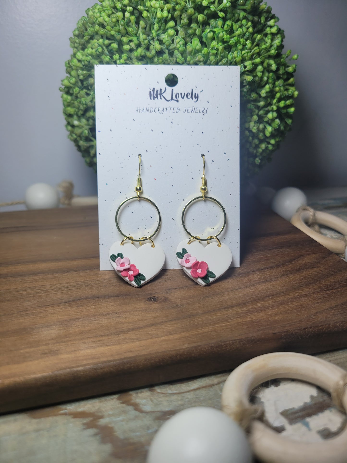 Floral White Heart Dangles