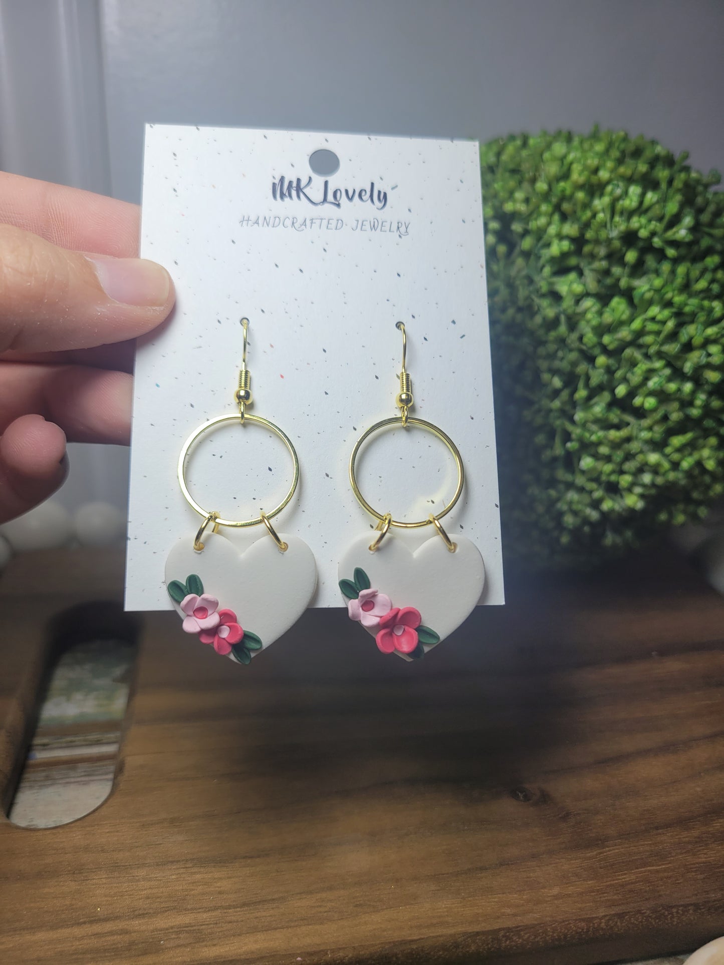Floral White Heart Dangles
