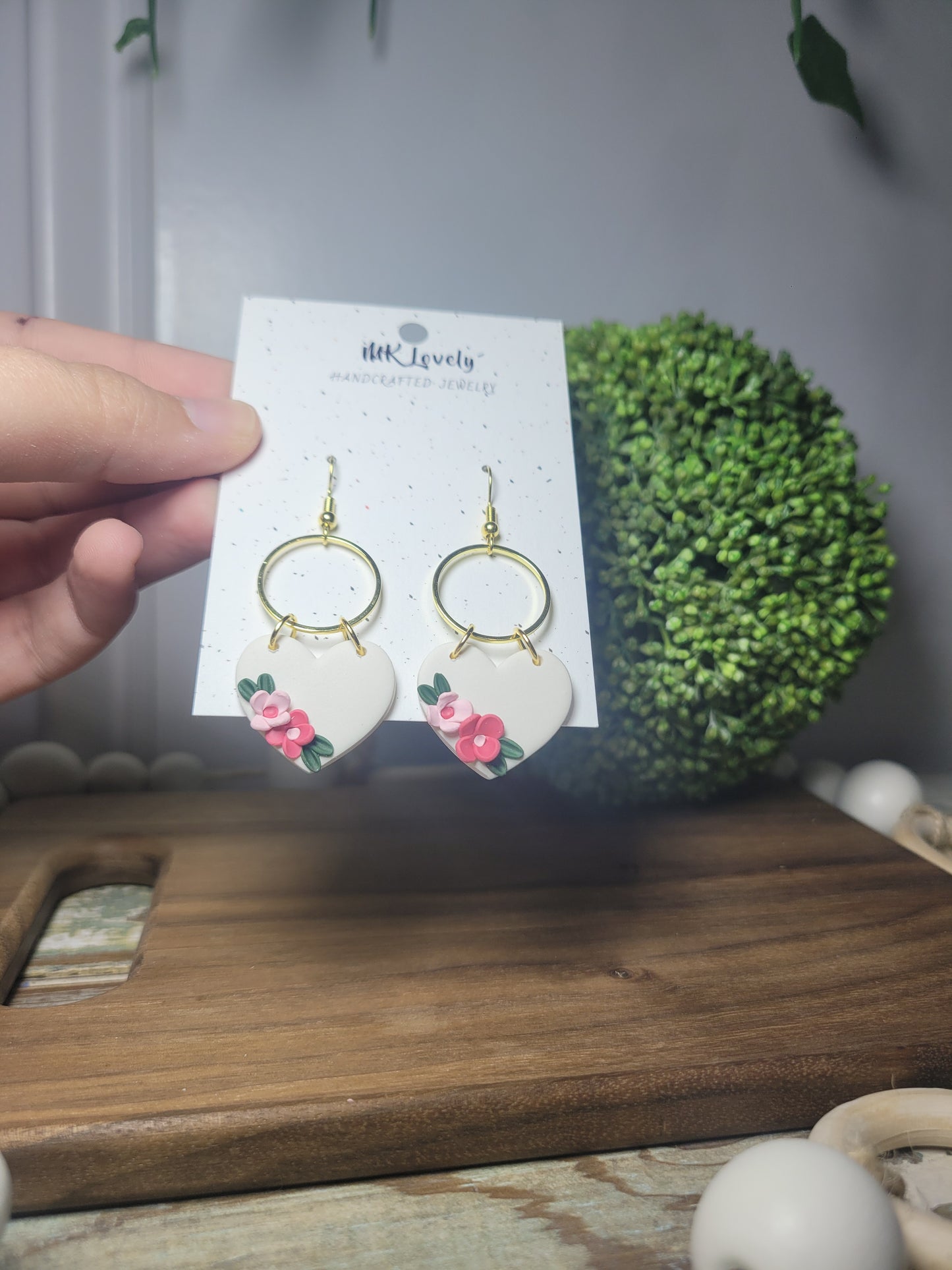 Floral White Heart Dangles