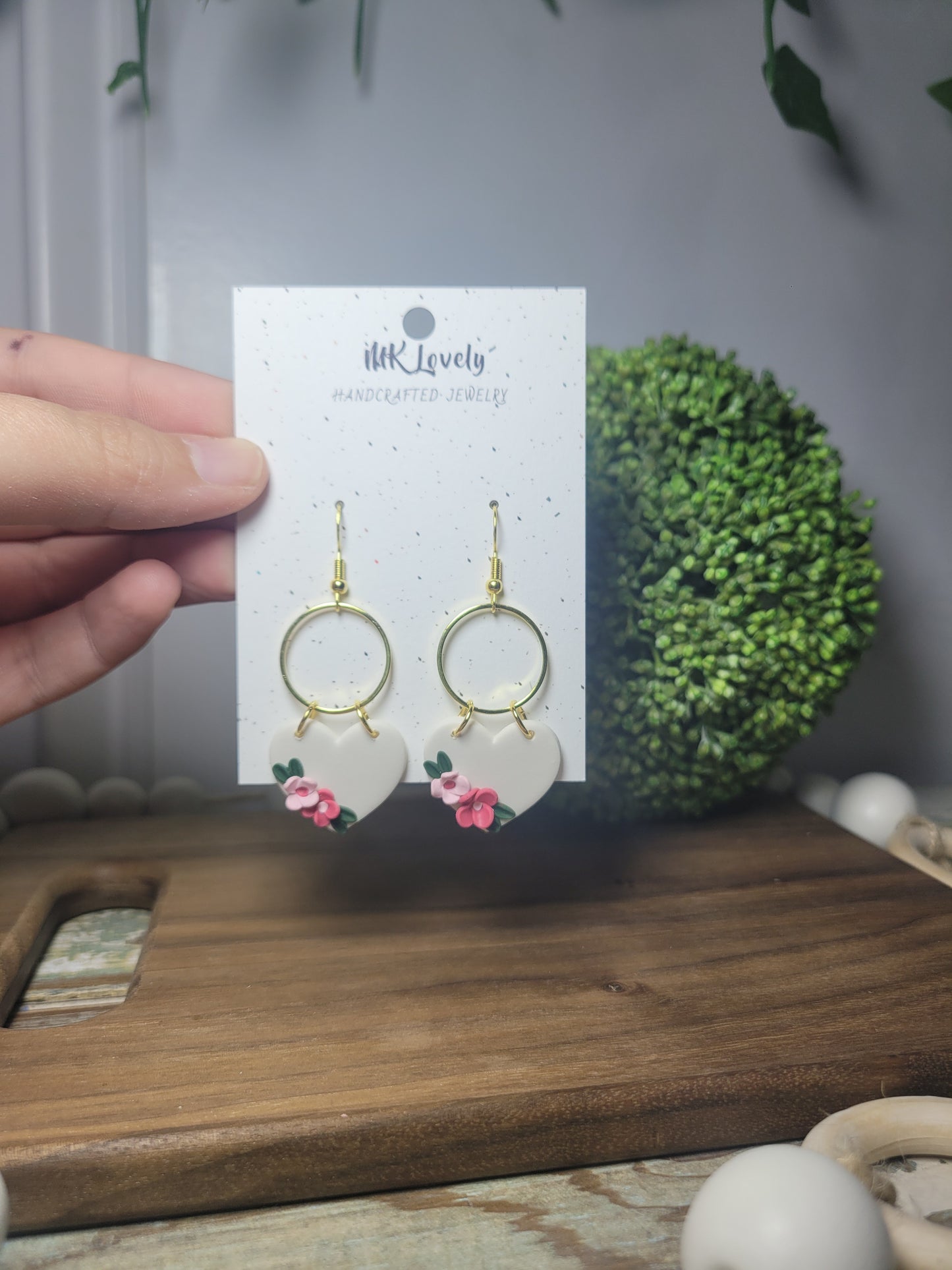 Floral White Heart Dangles