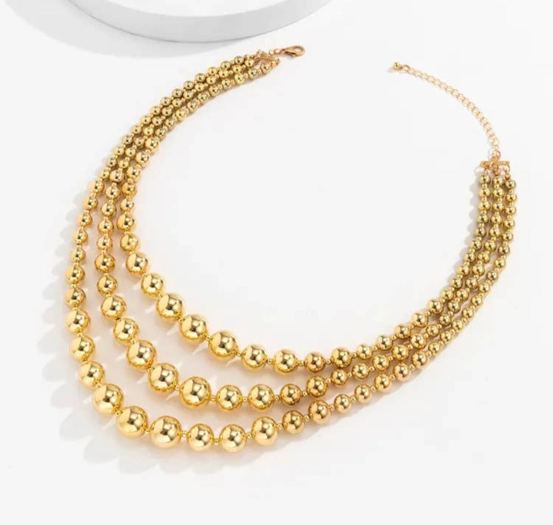 Multi-Layer Chunky Gold Round Bead Stack Necklace
