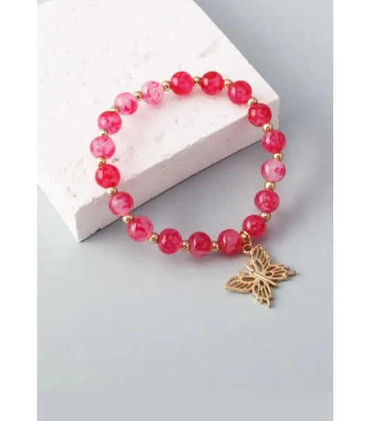 Butterfly Charm Glass Bead Bracelet