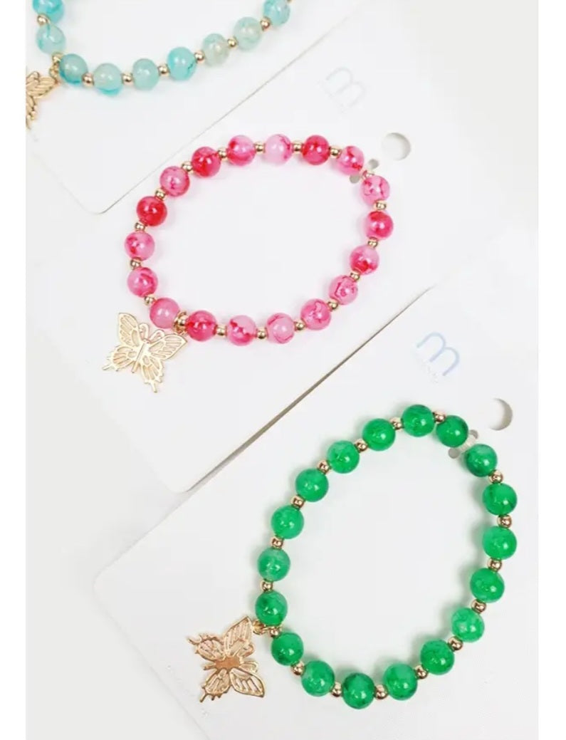 Butterfly Charm Glass Bead Bracelet