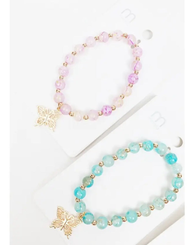 Butterfly Charm Glass Bead Bracelet