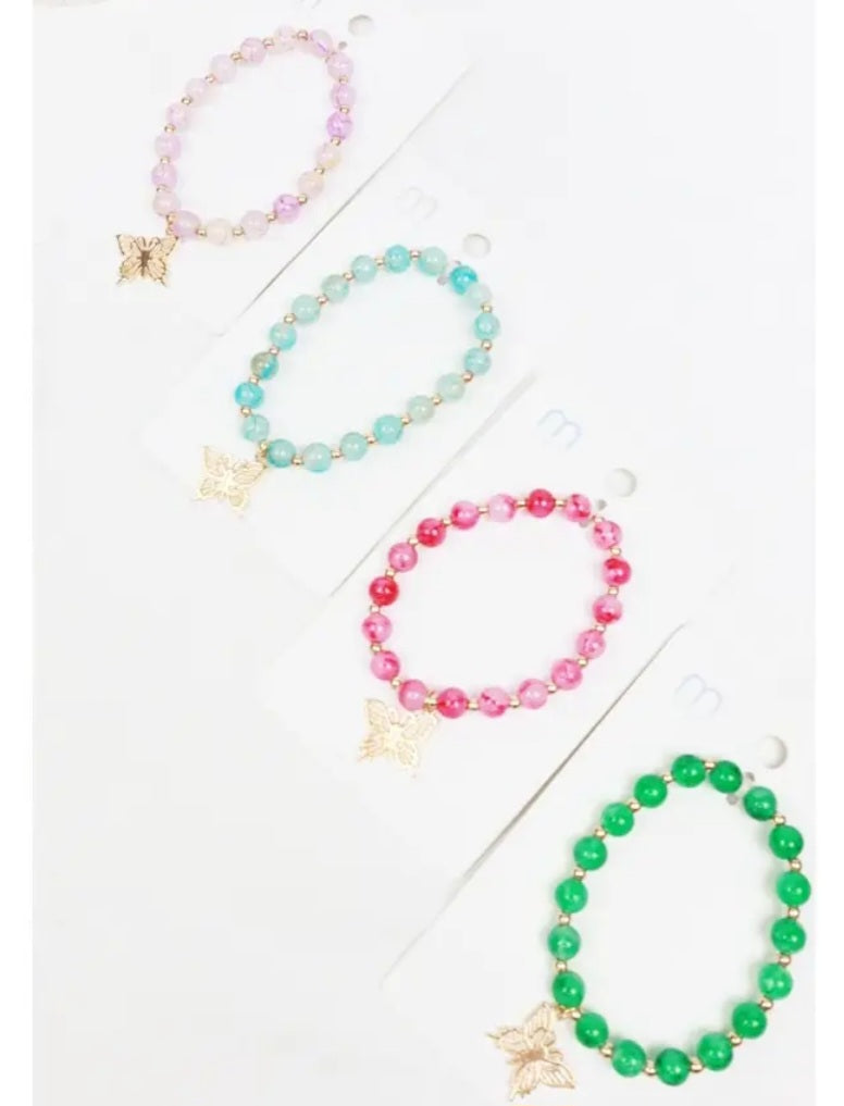 Butterfly Charm Glass Bead Bracelet