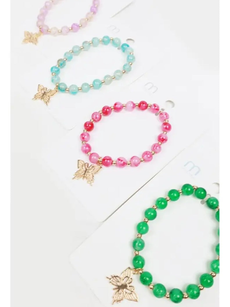 Butterfly Charm Glass Bead Bracelet