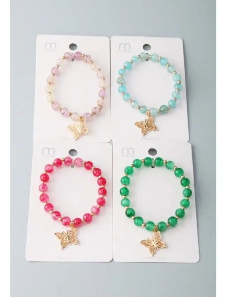 Butterfly Charm Glass Bead Bracelet