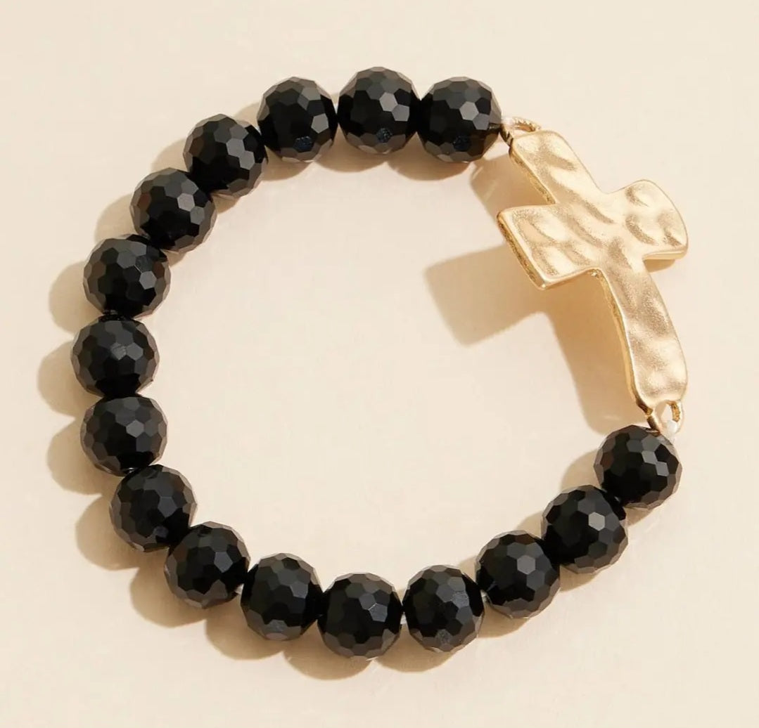 Cross Charm Glass Beaded Bracelet