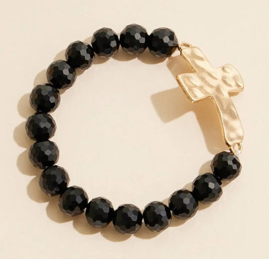 Cross Charm Glass Beaded Bracelet