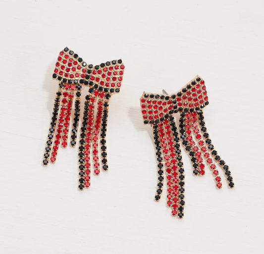 Bow Fringes Rhinestones Earrings