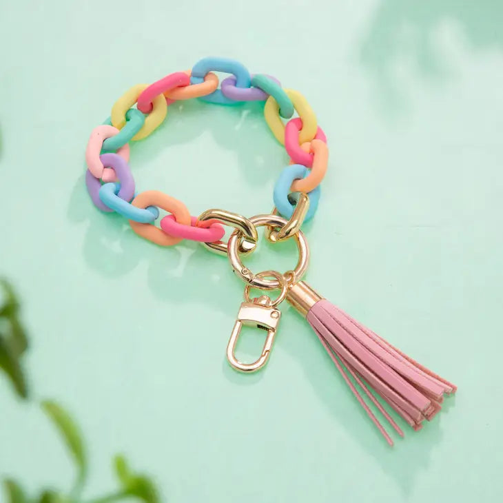 Candy Colored Acrylic Chain Tassel Keychain Wristlets