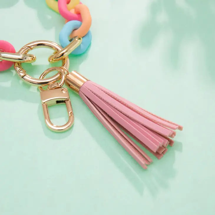 Candy Colored Acrylic Chain Tassel Keychain Wristlets