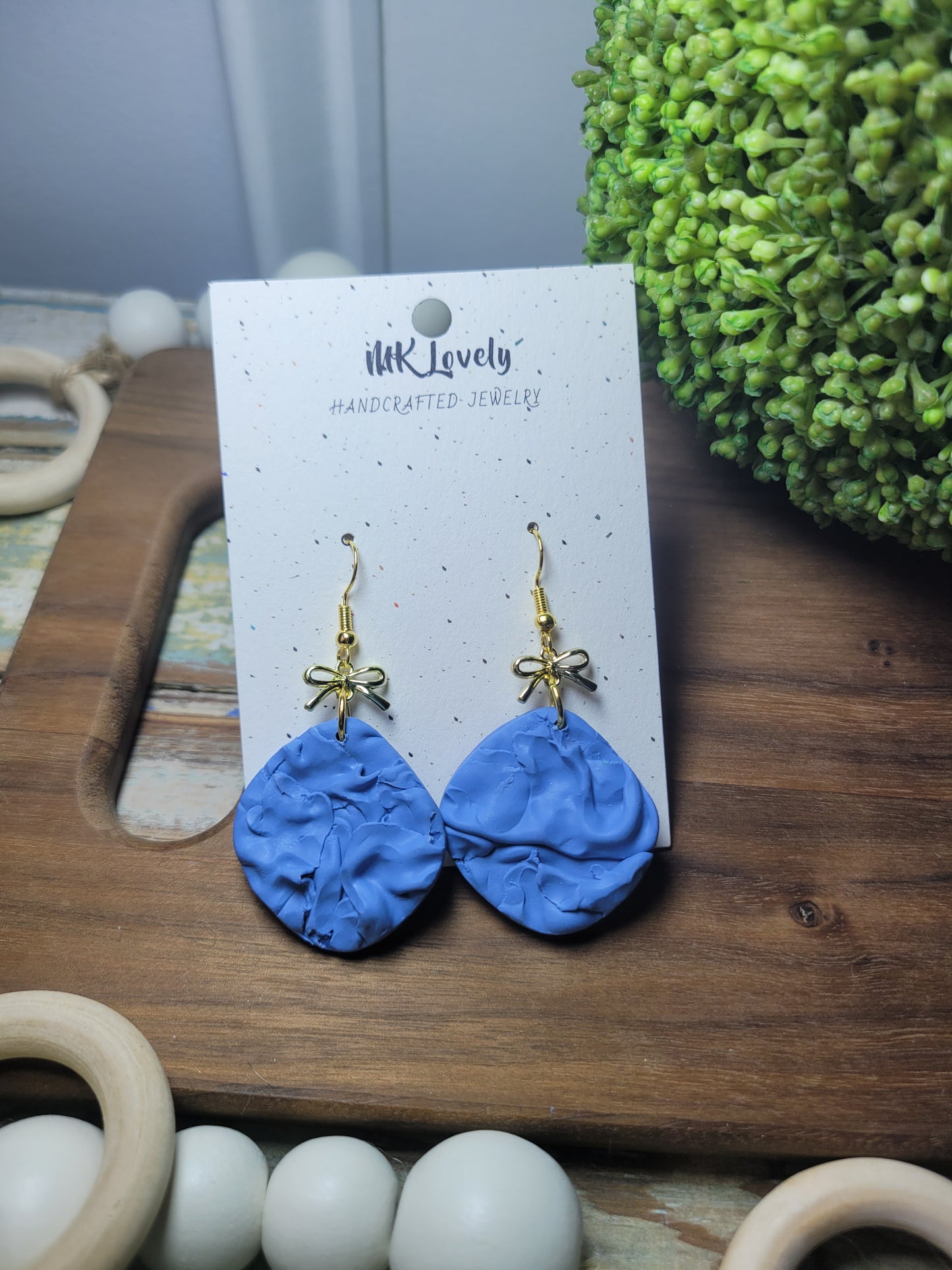 Blue Draped Bow Dangles