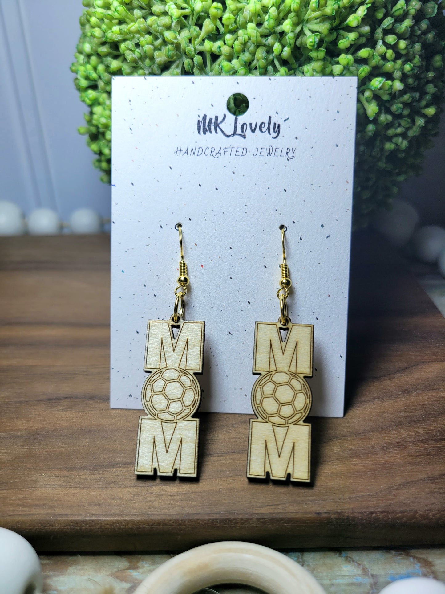 Wooden Sports Mom Earrings