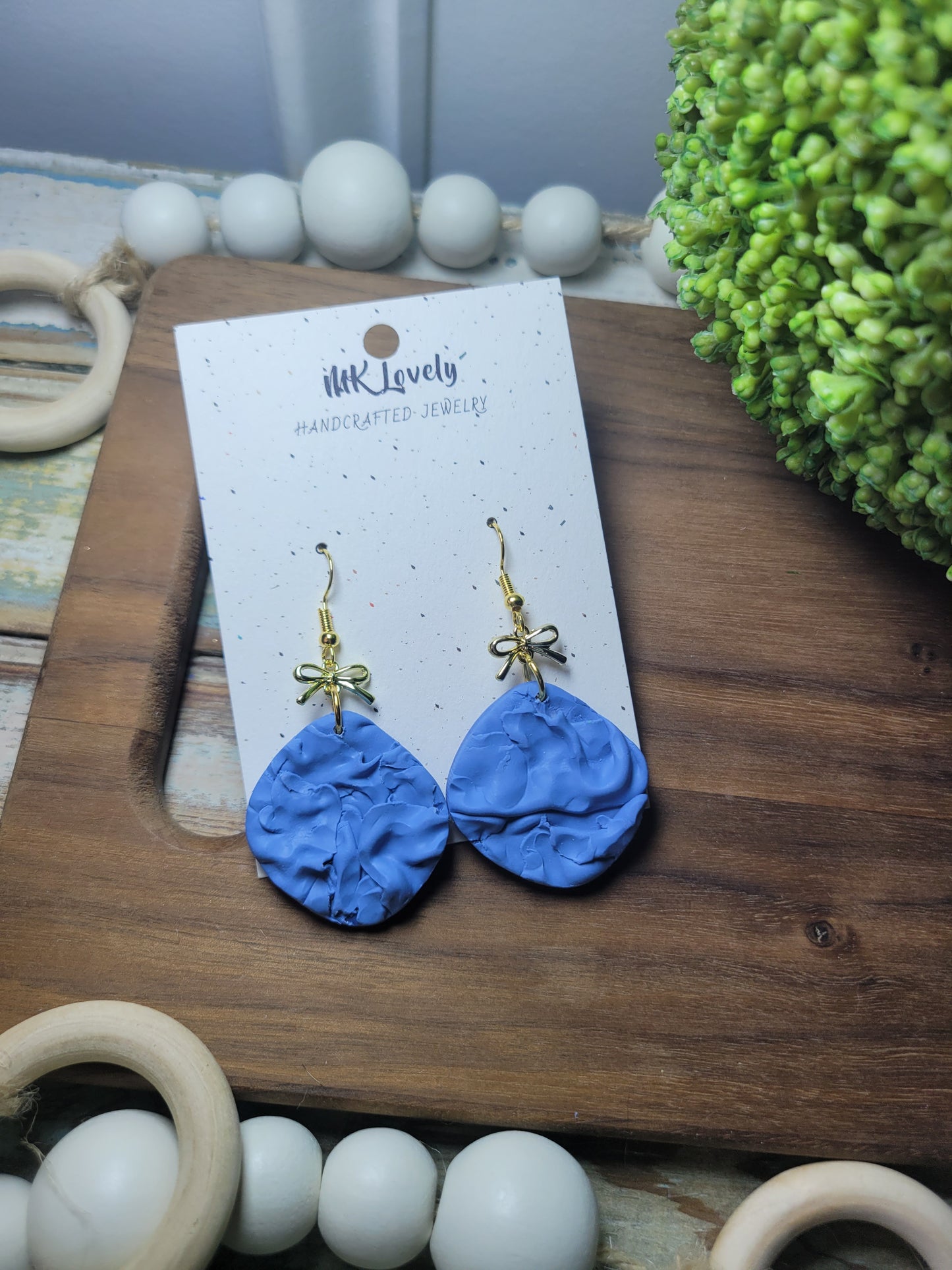 Blue Draped Bow Dangles