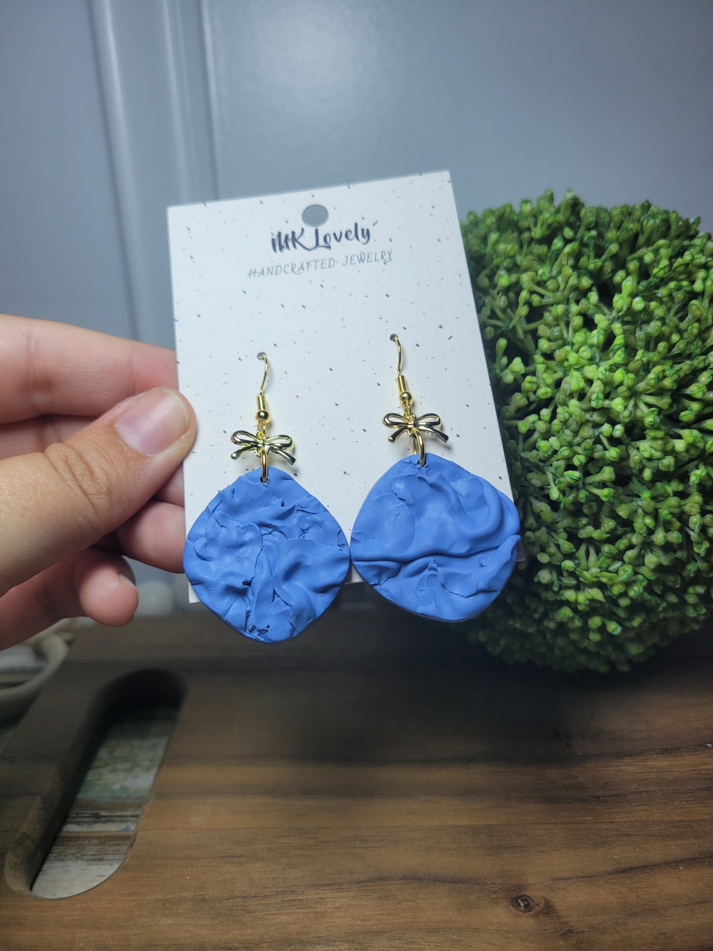 Blue Draped Bow Dangles