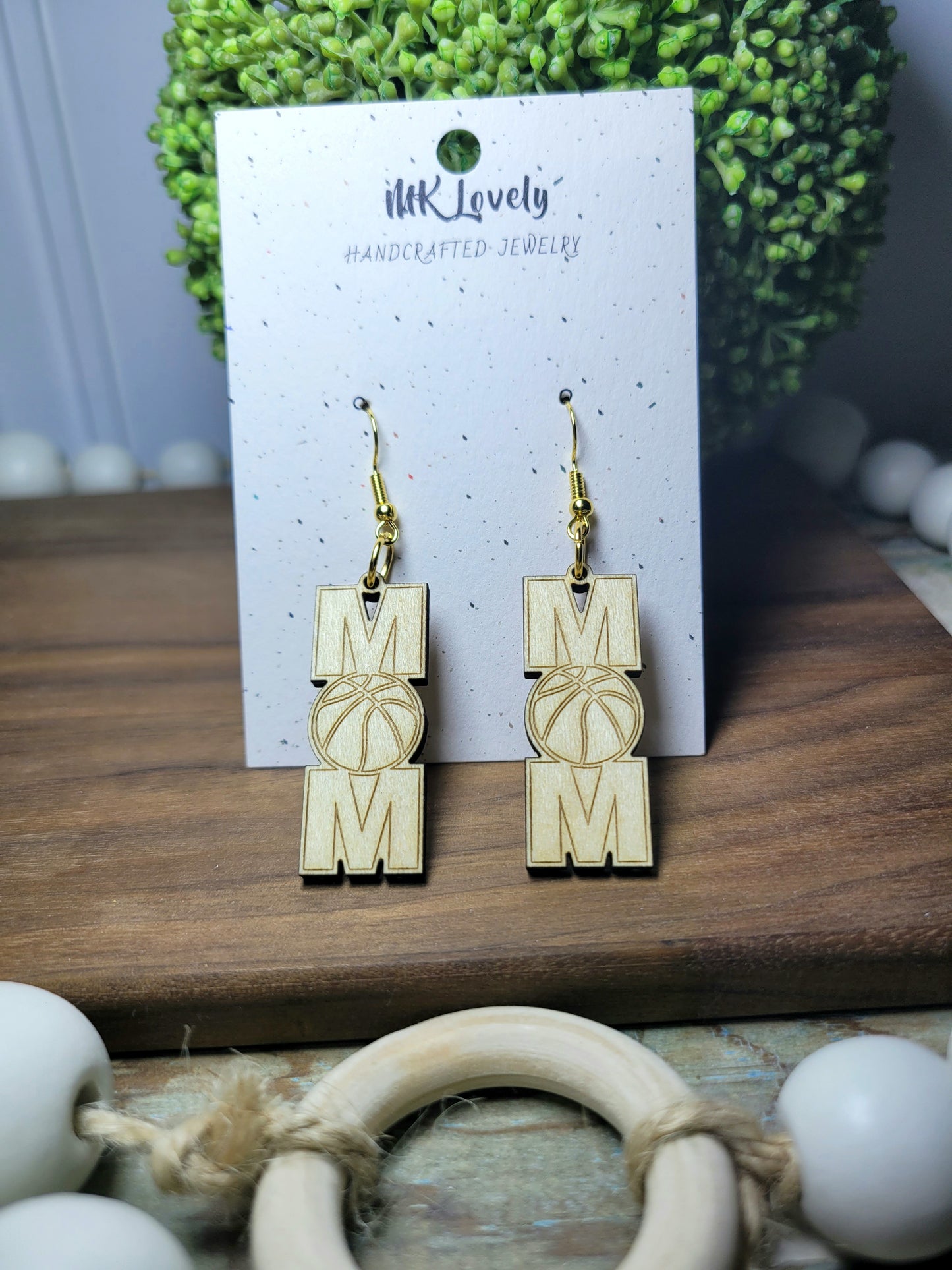 Wooden Sports Mom Earrings