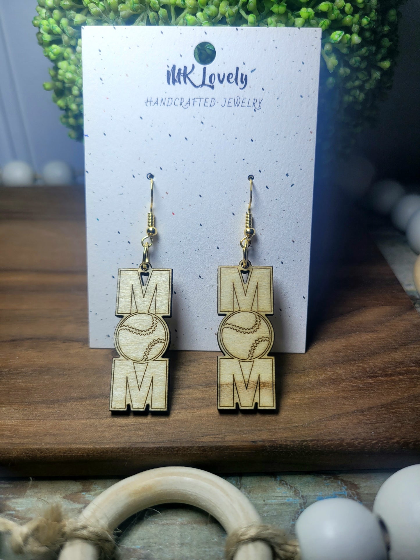 Wooden Sports Mom Earrings