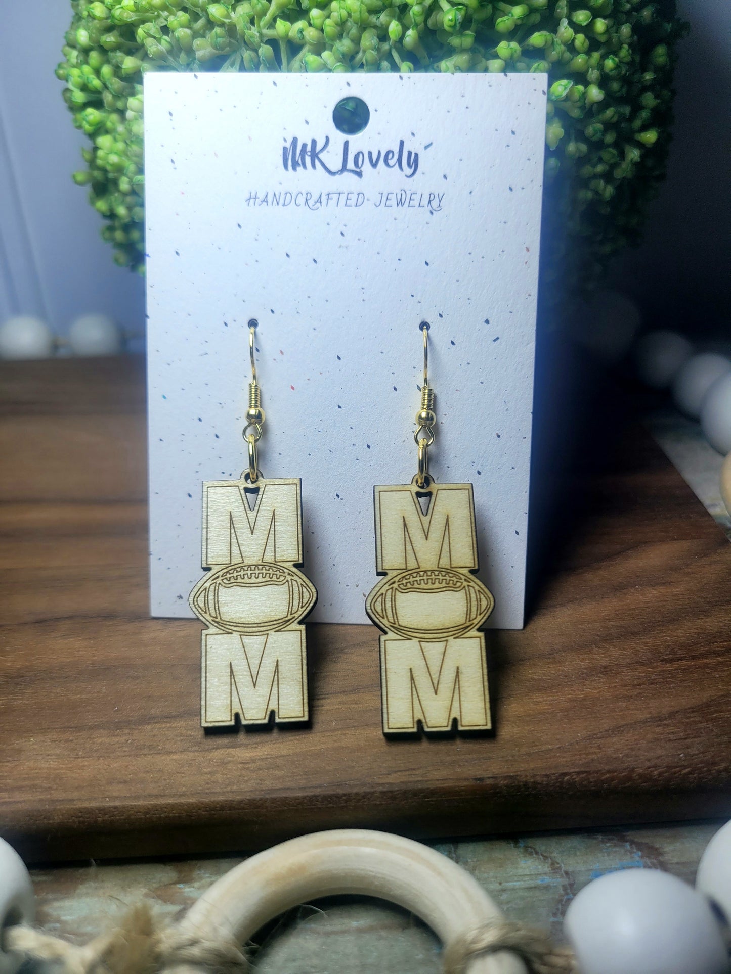 Wooden Sports Mom Earrings
