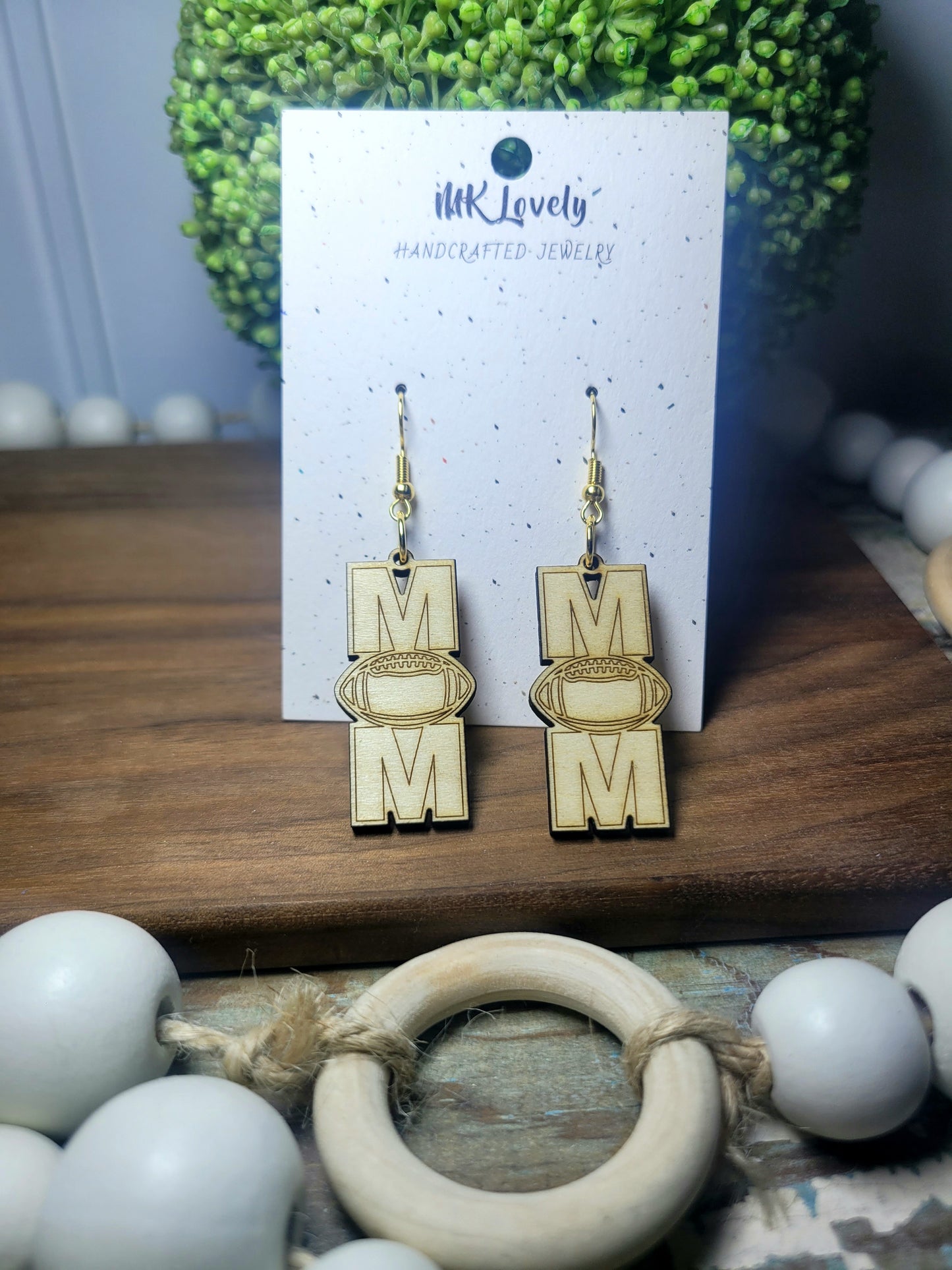Wooden Sports Mom Earrings
