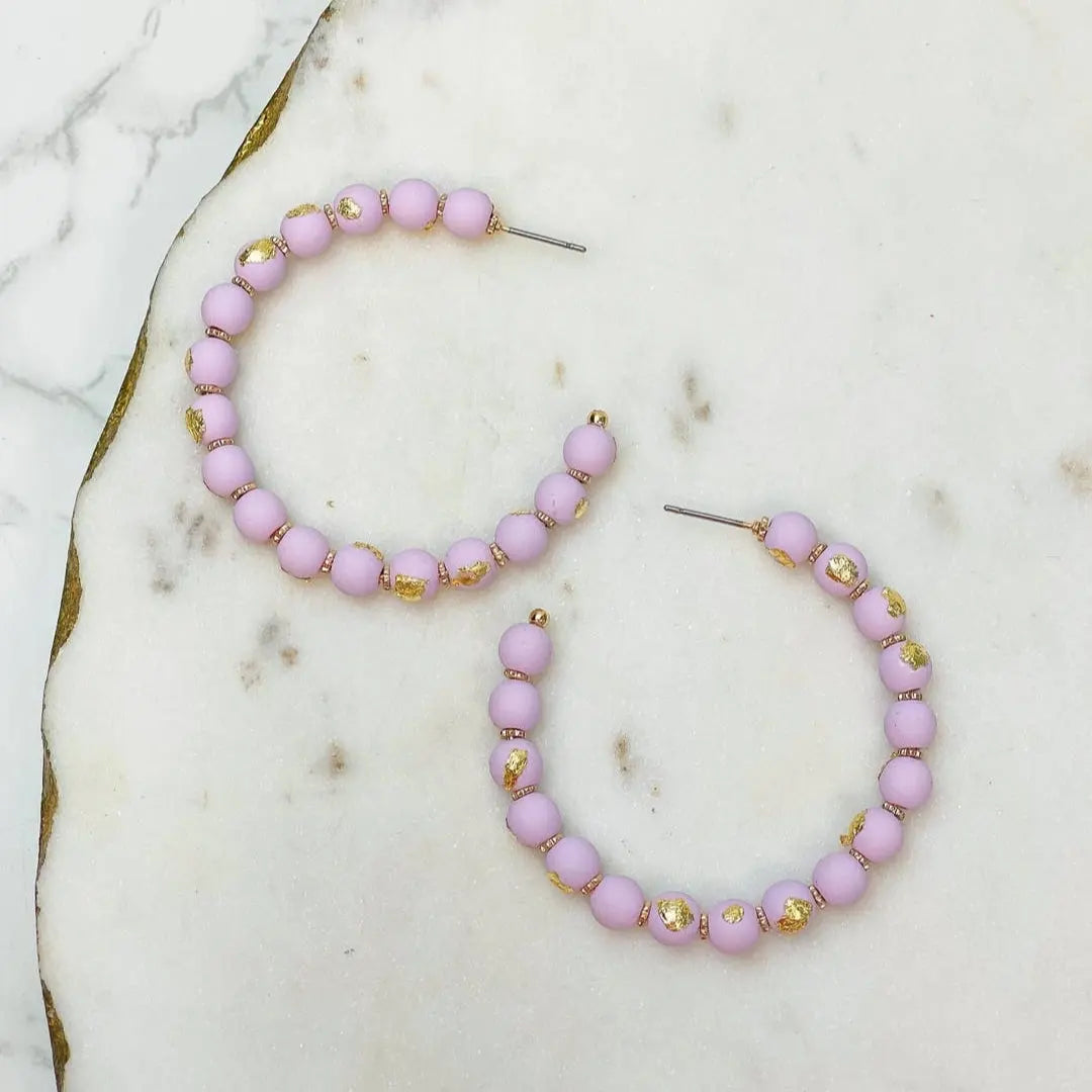 Gold-Foiled Beaded Hoop Earrings
