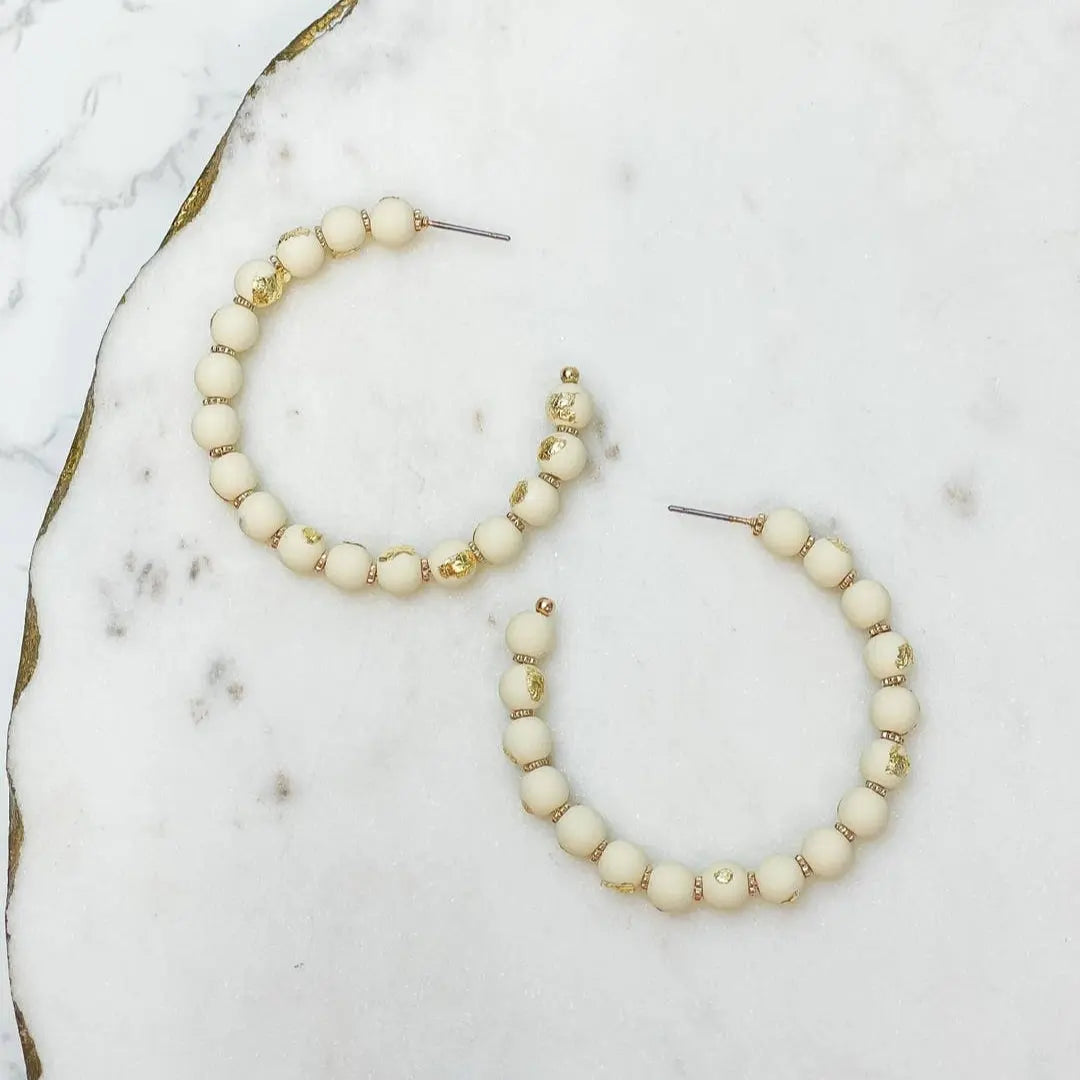 Gold-Foiled Beaded Hoop Earrings