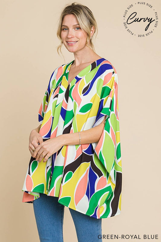 Green/Royal Blue Poncho Top
